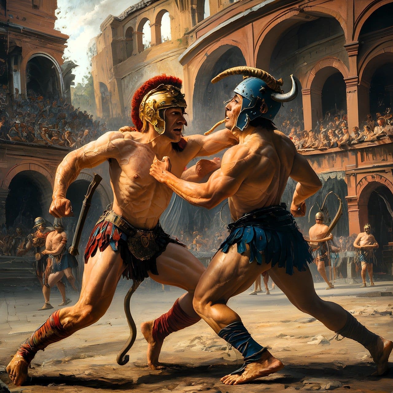 Gladiators battling in the Colosseum